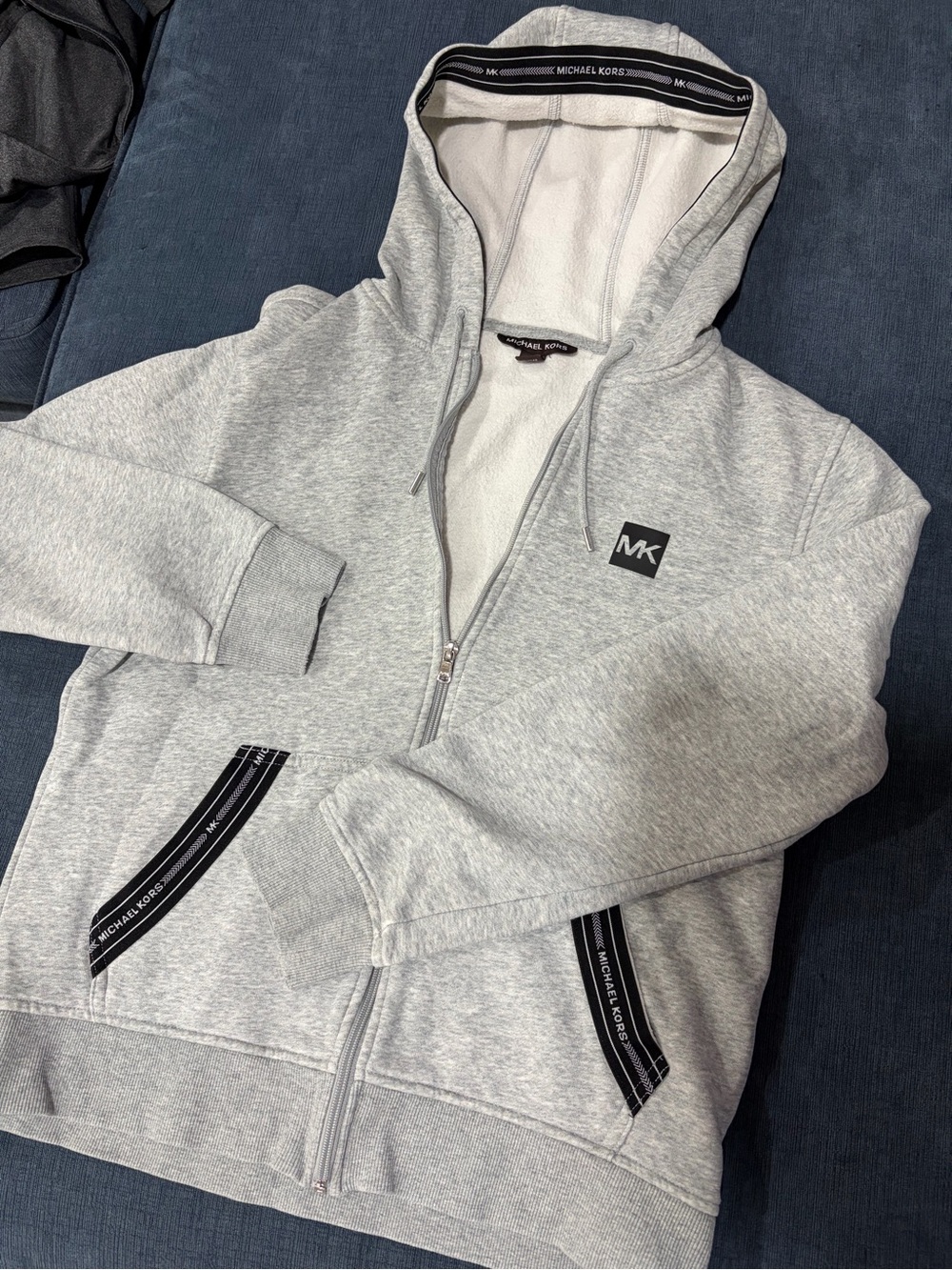 Michael Kors Light Gray MK Logo Zip Hoodie